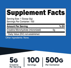 Nutricost Creatine Monohydrate Micronized Powder 500G, 5000mg Per Serv (5g) - 100 Servings, 17.9 Oz