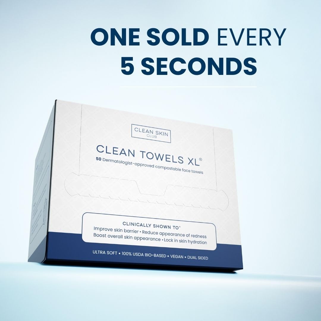 Clean Skin Club Clean Towels XL™, 100% USDA Biobased Face Towel