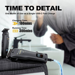 SUPRENT™ Gray Pro USB-C Grooming Kit — Cordless Professional Hair Clipper & Precision Trimmer with Smart LED Display