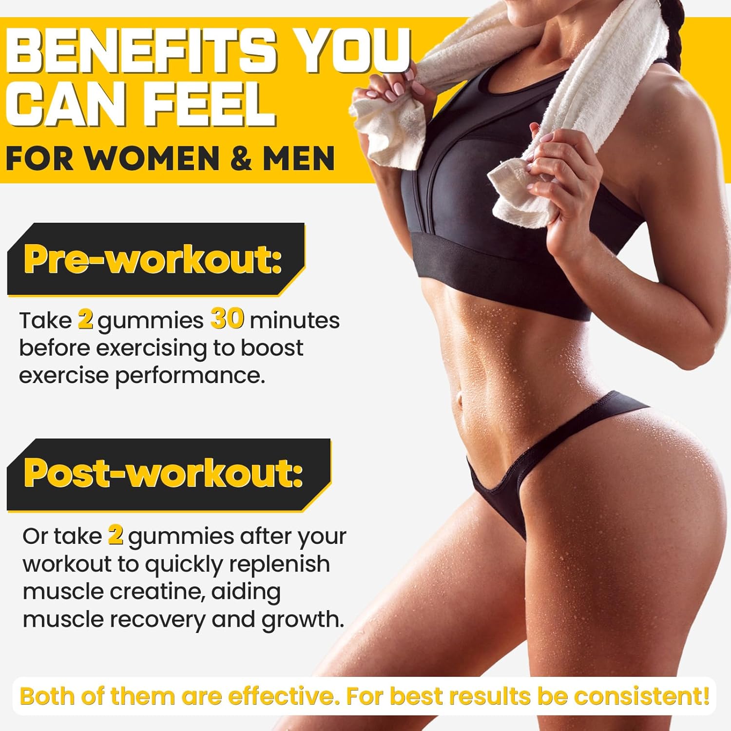 Sugar-Free Creatine Monohydrate Gummies – Vegan Pre-Workout Boost for Men & Women