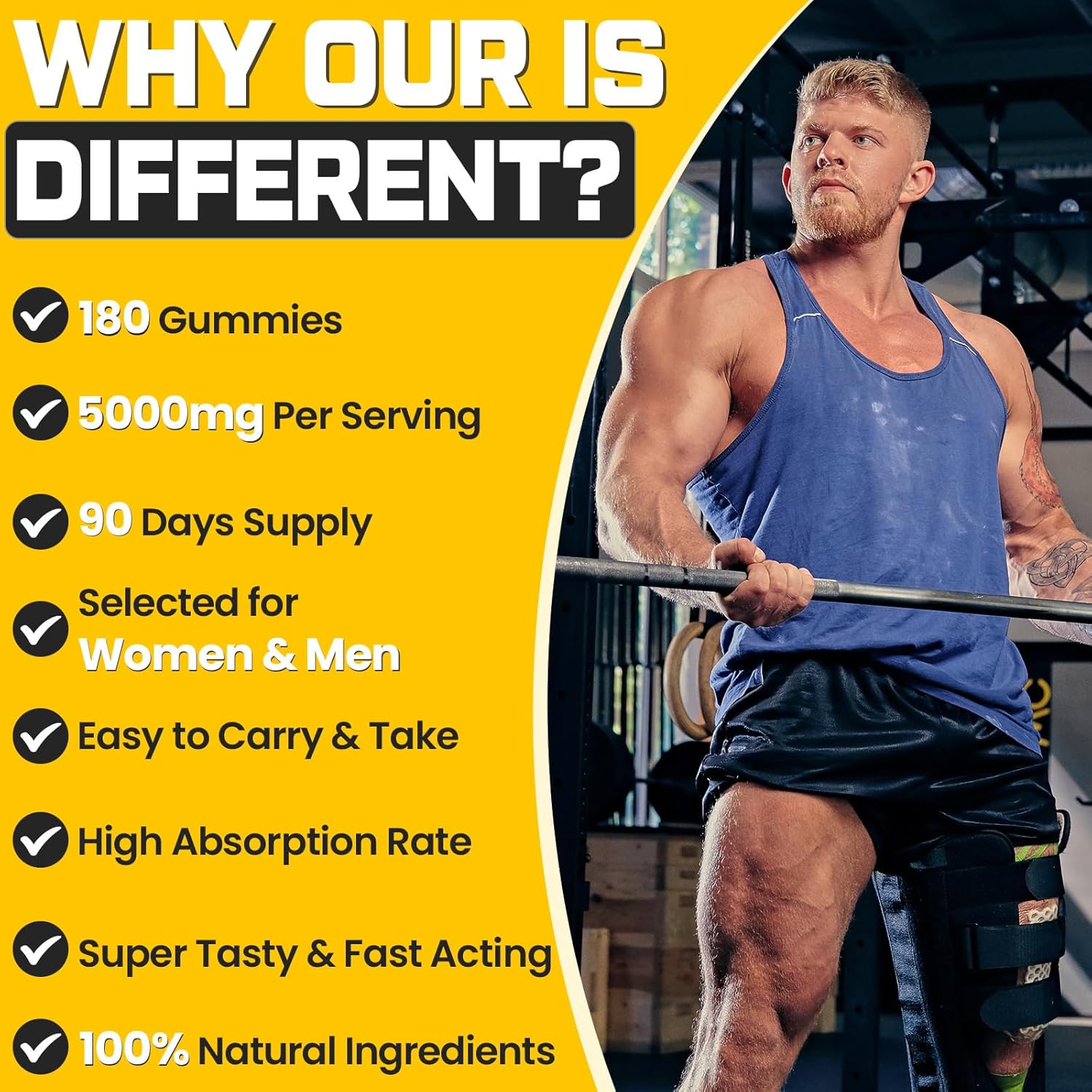 Sugar-Free Creatine Monohydrate Gummies – Vegan Pre-Workout Boost for Men & Women