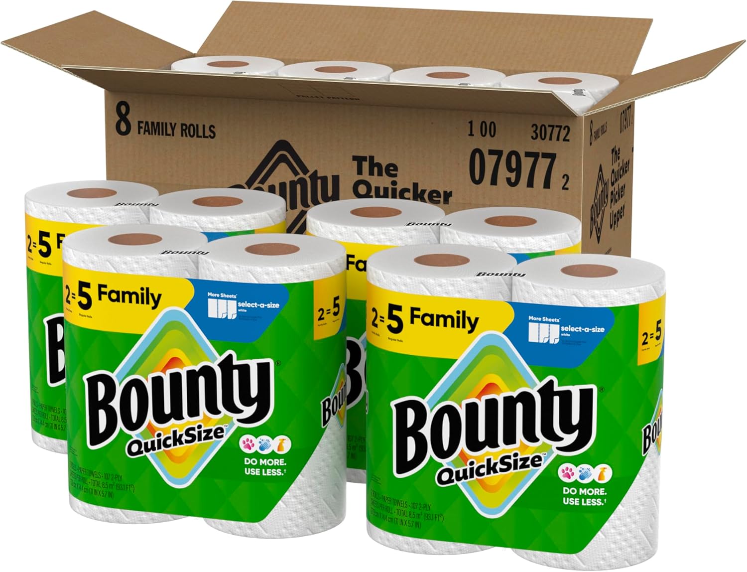 Bounty Quick Size Paper Towels – 8 Family Rolls (Equals 20 Regular Rolls)