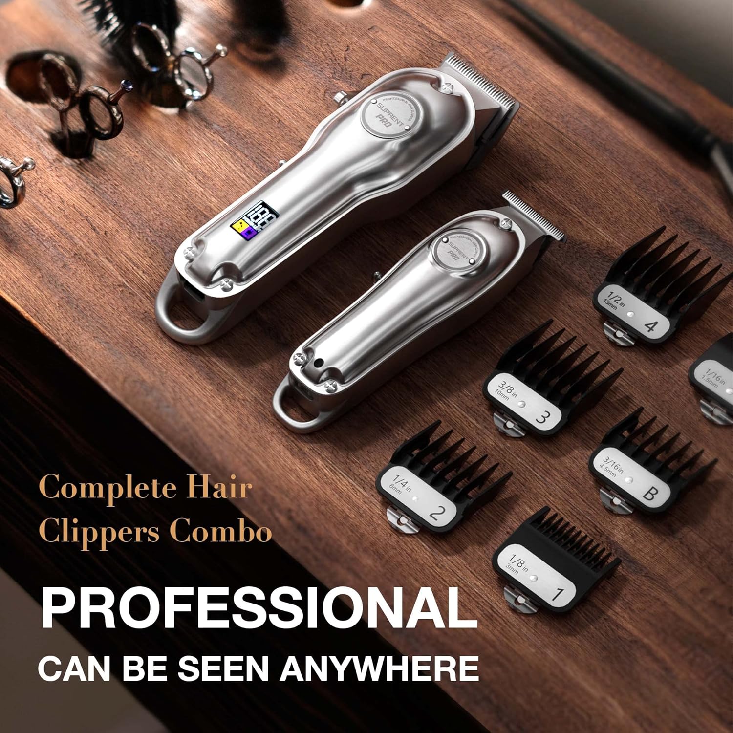 SUPRENT® Silver Edition Pro Barber Kit Cordless Hair Clipper T-Blade Trimmer