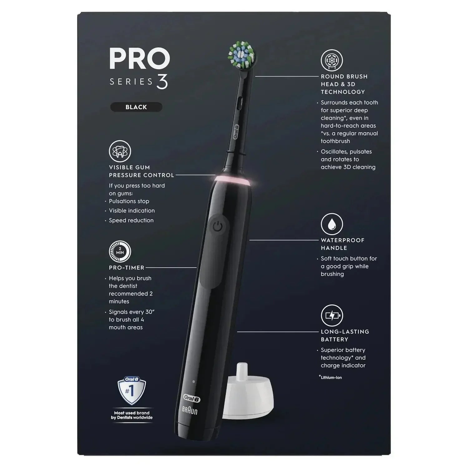 Oral B Pro 3500 Cross Action Black Electric Toothbrush Freedomize.
