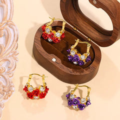 Roses with Diamonds U-Shape Fashion Flower Design Light Luxury Niche Earrings